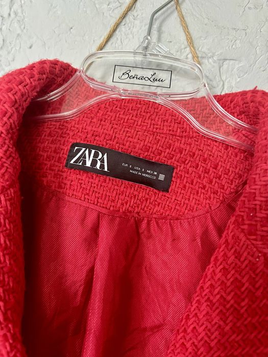 Marynarka tweedowa zara czerwona zlote guziki S oversize