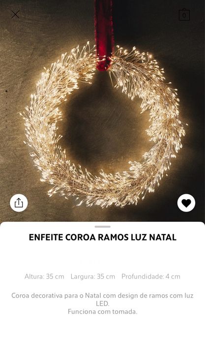 Enfeite Coroa Ramos Luz Natal Zara Home NOVO