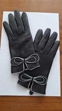 Rękawiczki damskie skórzane czarne ocieplane