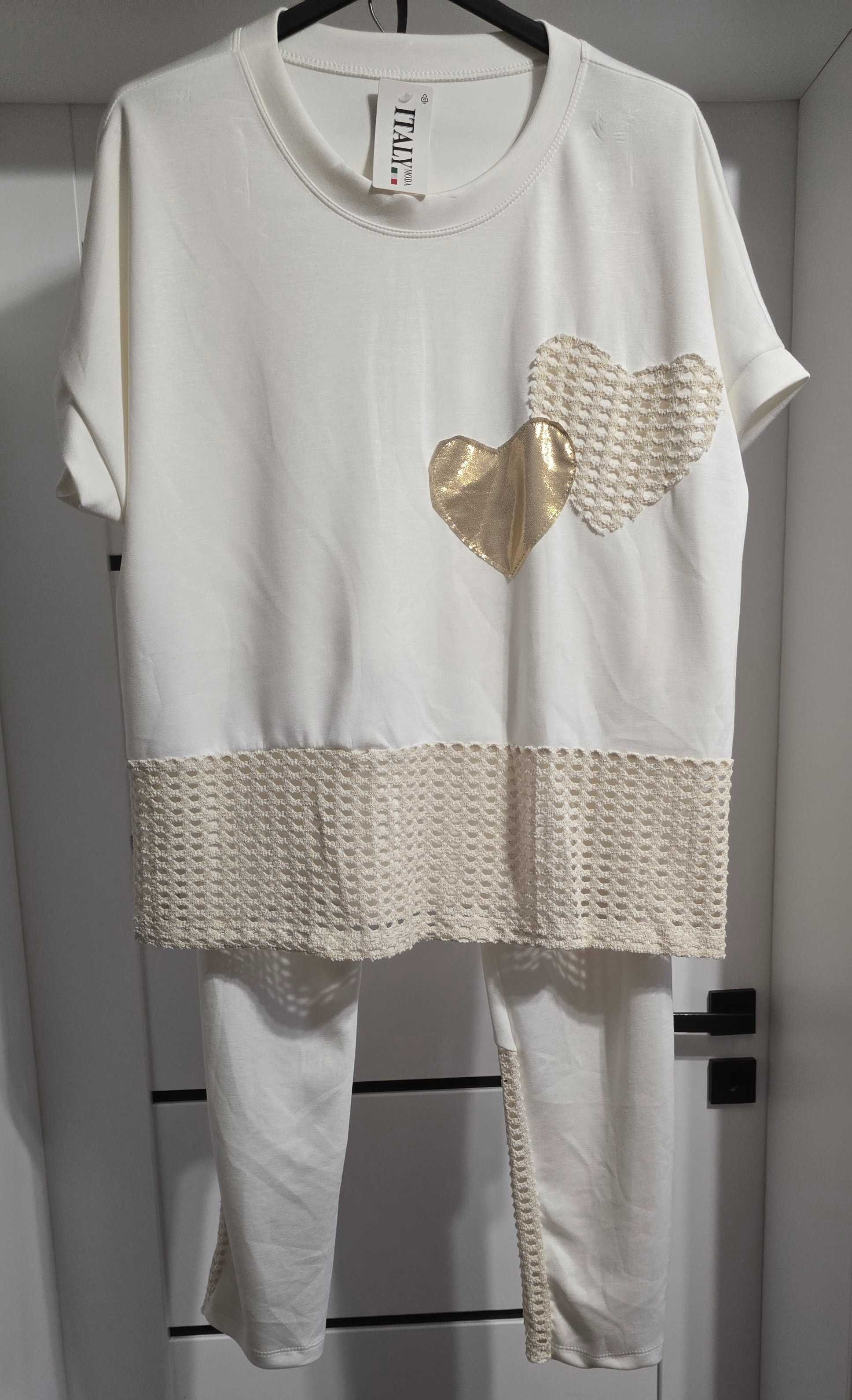 Komplet damski w stylu boho śmietankowy z serduszkami i zdobieniem