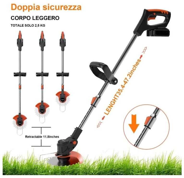 Bezprzewodowa podkaszarka do trawy i krzewów, 2x2000mAh 24V +akcesoria