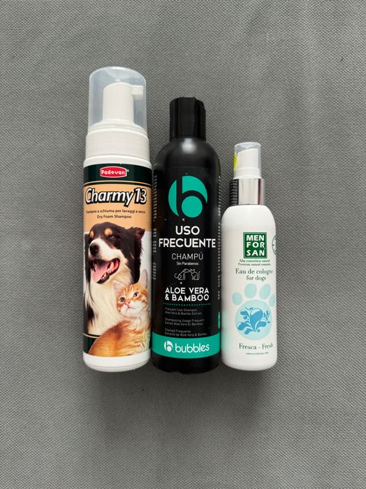 Conjunto shampoos e perfume para cães