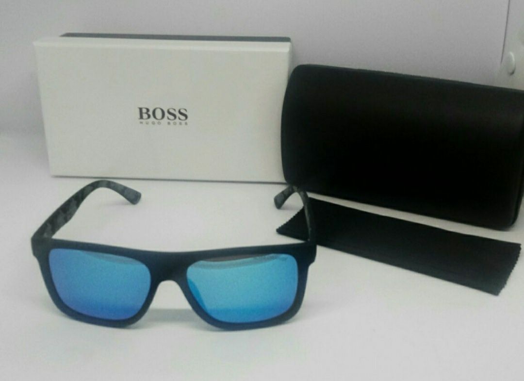 Boss Orange очки мужские черные линзы голубые зеркальные поляризирован