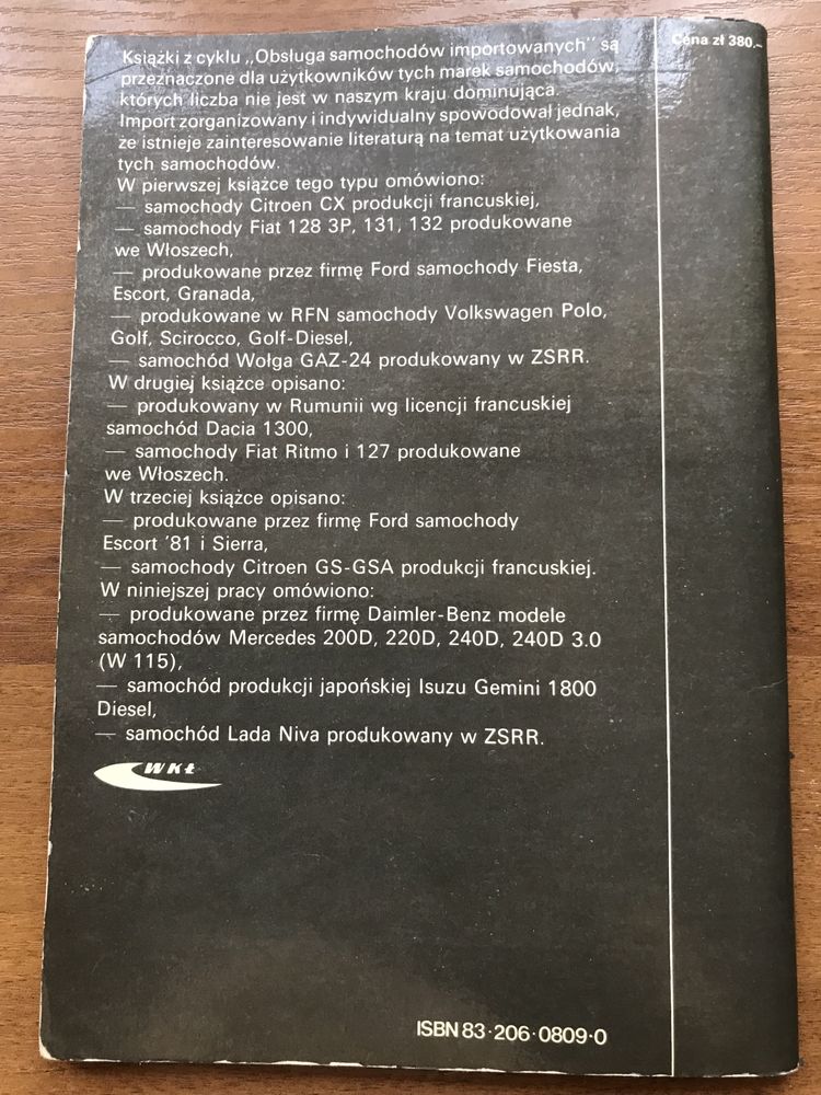 Unikat Obsluga samochodow importowanych Mercedes rocznik 1988