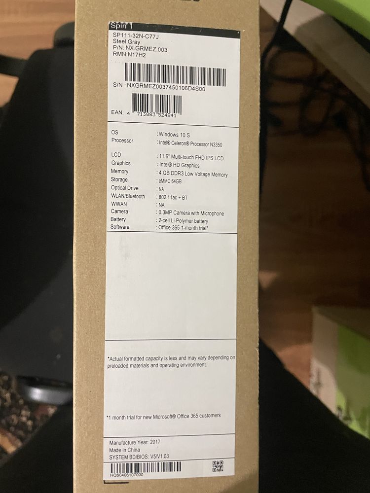Нетбук Acer Spin 1 (SP111-32N-C7TJ) | Сенсорний