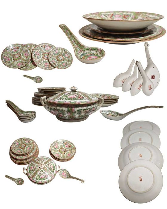 Serviço de jantar Vintage (22 peças)- Porcelana Rose Canton de Macau