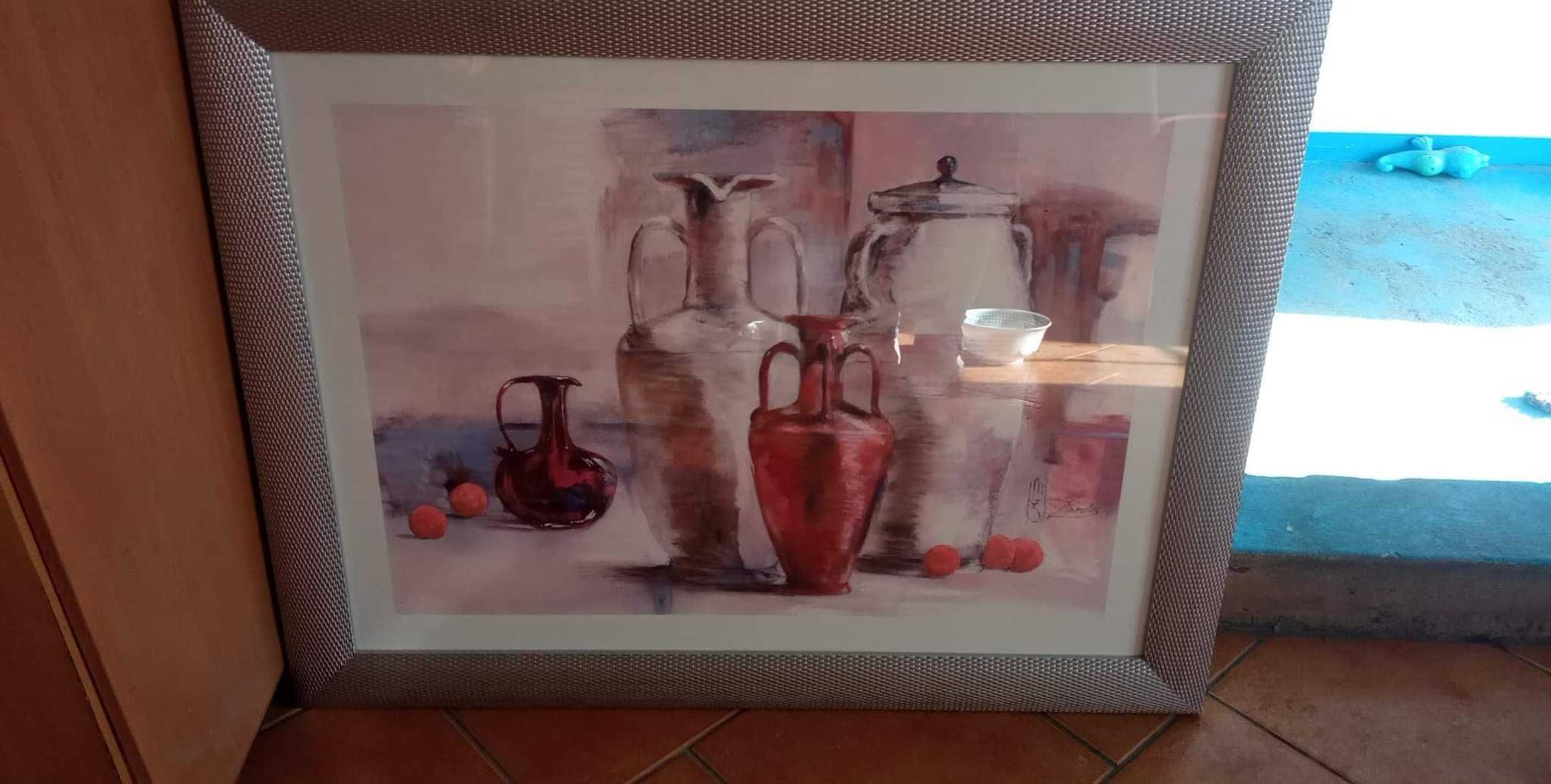Obraz w srebrnej drewnianej ramie wazony 73 / 92 cm obrazy rama