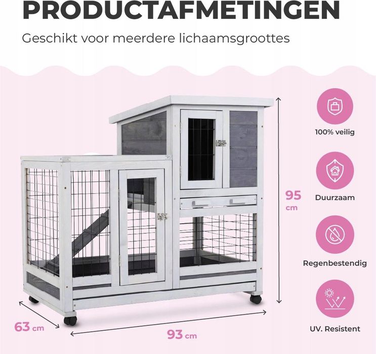 Klatka dla królików MaxxPet 95x63x93 cm - Szara