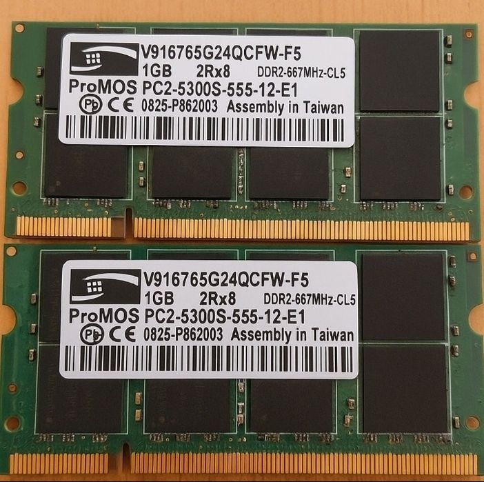 Memórias RAM ProMOS 1GB DDR2 667MHz PC2-5300S – Kit 2x1GB