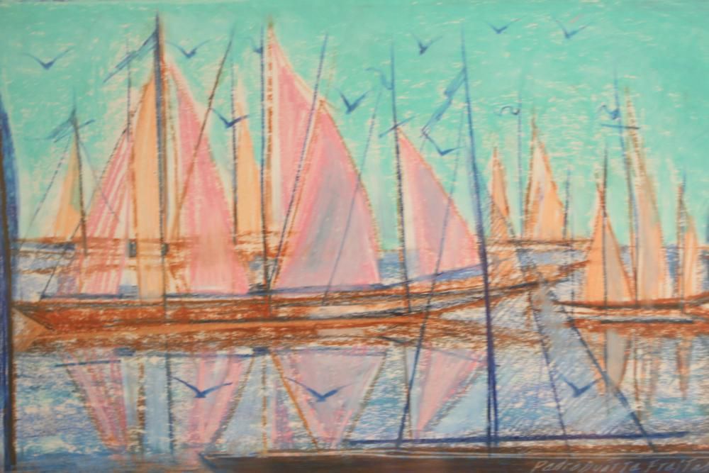 Pedro Freitas (1953 a 2016) Óleo Pastel s papel "Marinha" 1990