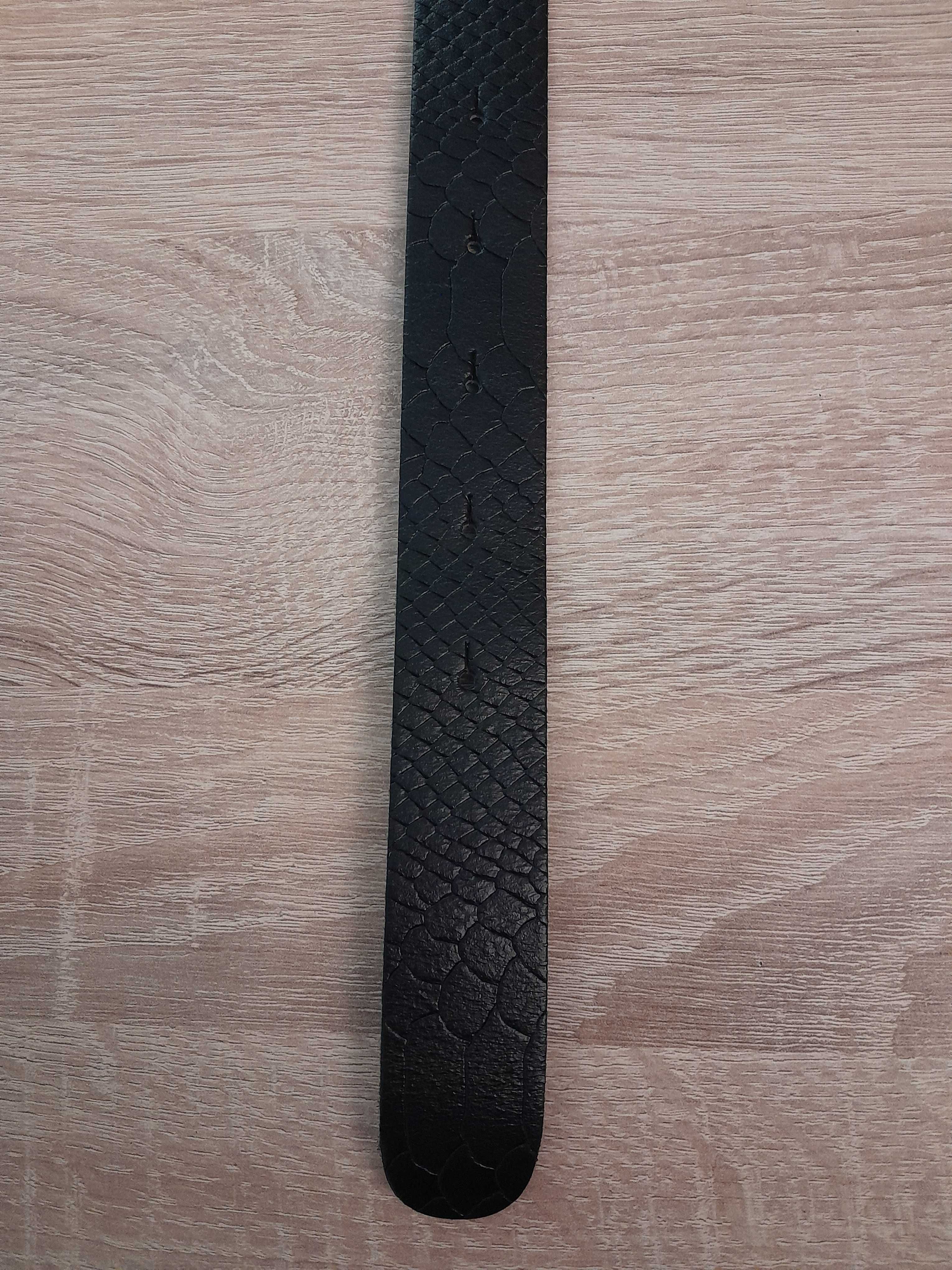 Nowy skórzany pasek damski, Fancy Style czarny_wzór_105 cm_kl. złota