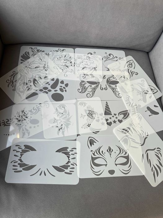 Zestaw szablonów do malowania twarzy, body paint, tatuaży brokatowych