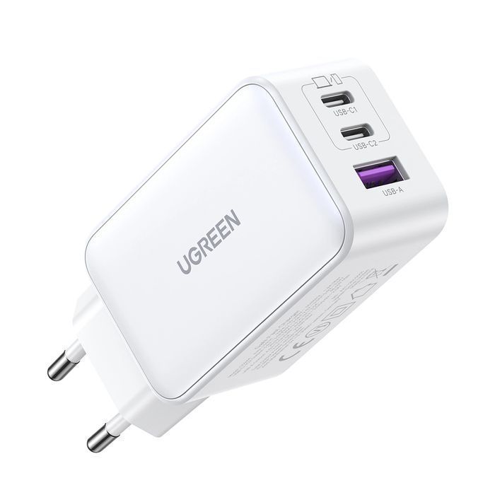 Szybka ładowarka sieciowa GaN Ugreen CD244 65W USB-A / 2x USB-C biała