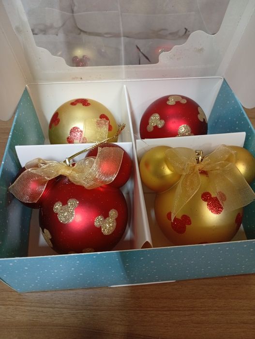Bombki na choinkę Disney Myszka Mickey 4szt czerwono - złote