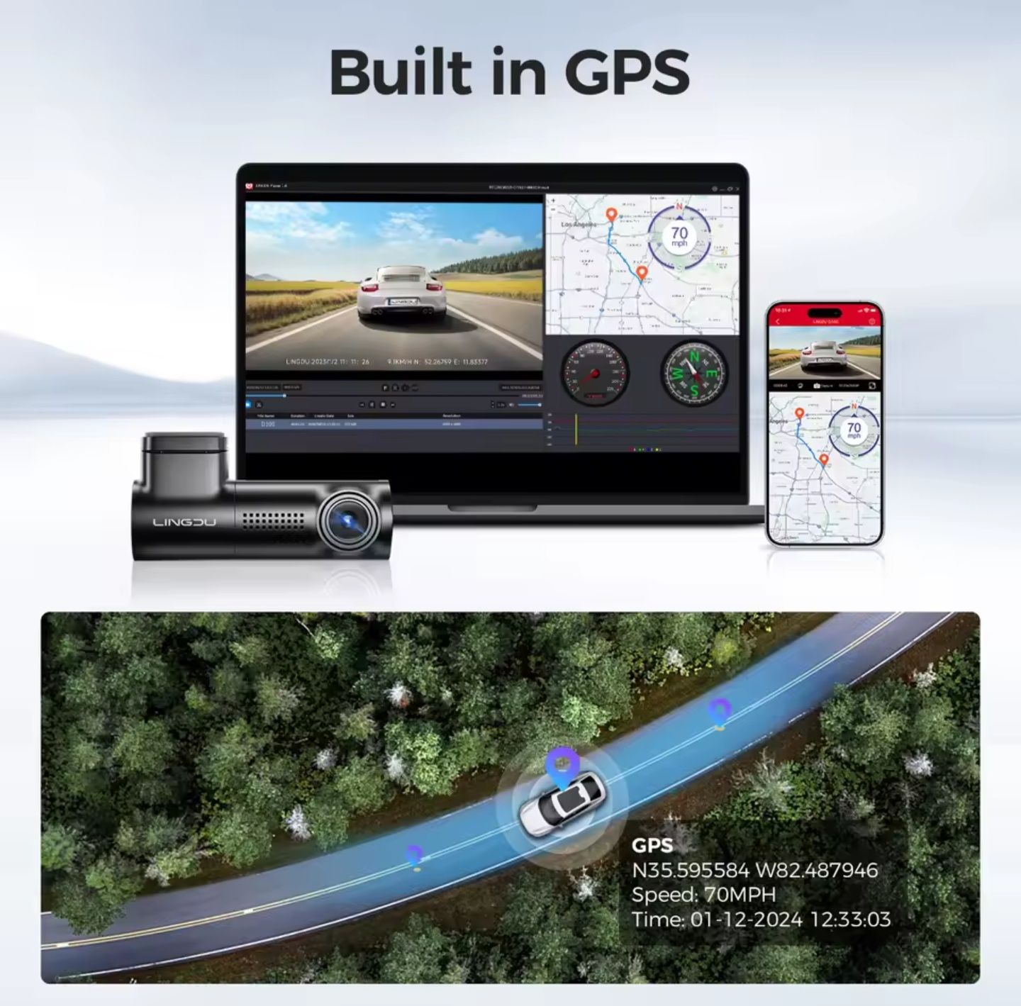 LINGDU D100 з вмонтованим GPS та Wifi відеореєстратор видеорегистратор