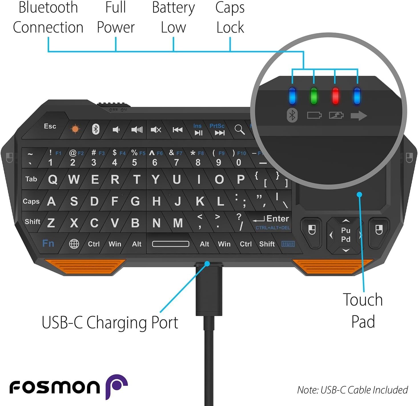 Fosmon Mini klawiatura Bluetooth z touchpadem bezprzewodowa