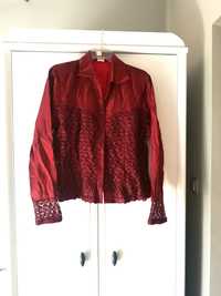 elegancka czerwona koszula 46XXXL wiśniowa bordowa bluzka damska