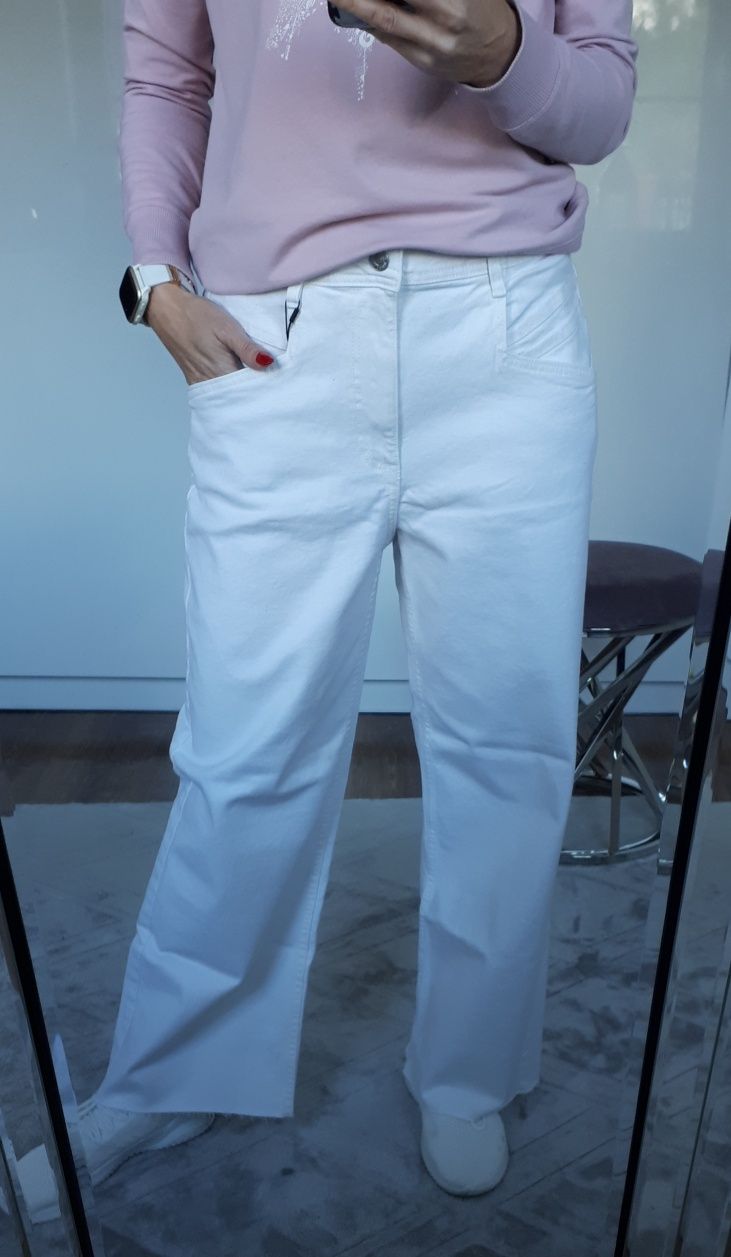 Spodnie jeansowe damskie młodzieżowe białe z szerokimi nogawkami L/XL