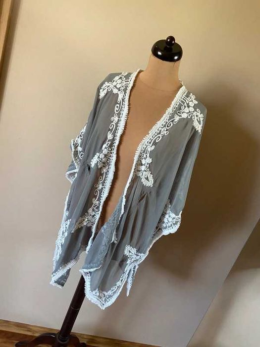 narzutka szara mgielka haft xxxl +size 48 50 pareo nietoperz