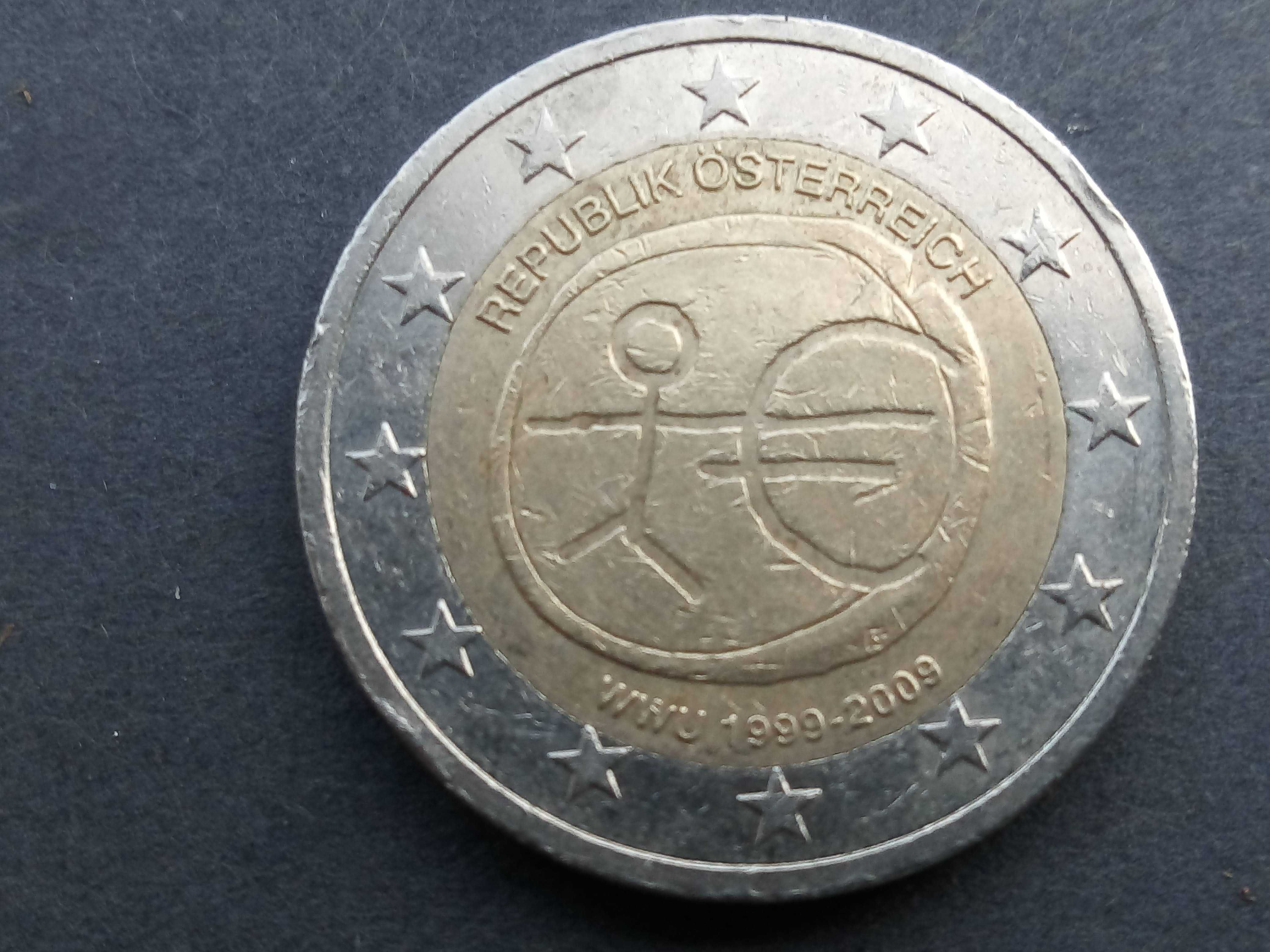 2 moedas de 2 euros 2009 10º Aniversário da UEM ~~Áustria e Bélgica