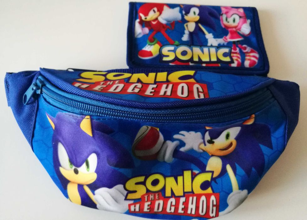 Saszetka Nerka SONIC HEDGEHOG + Portfel  wzór 2  NOWE komplety