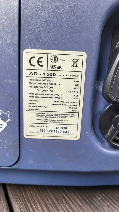 Adler 1500 W - agregat prądotwórczy inwerterowy, mało używany, idealny
