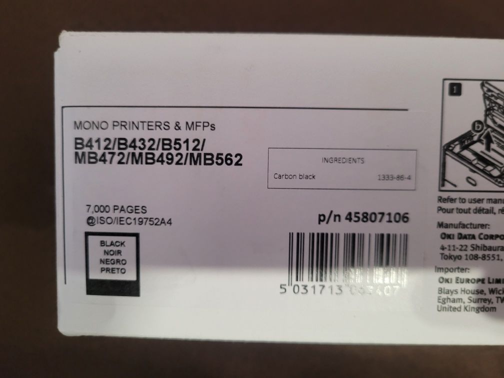 Toner OKI NOWY ORYGINALNY 7000stron B412 B432 B512 MB472 MB492