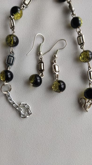 Bransoletka zielono czarna + kolczyki