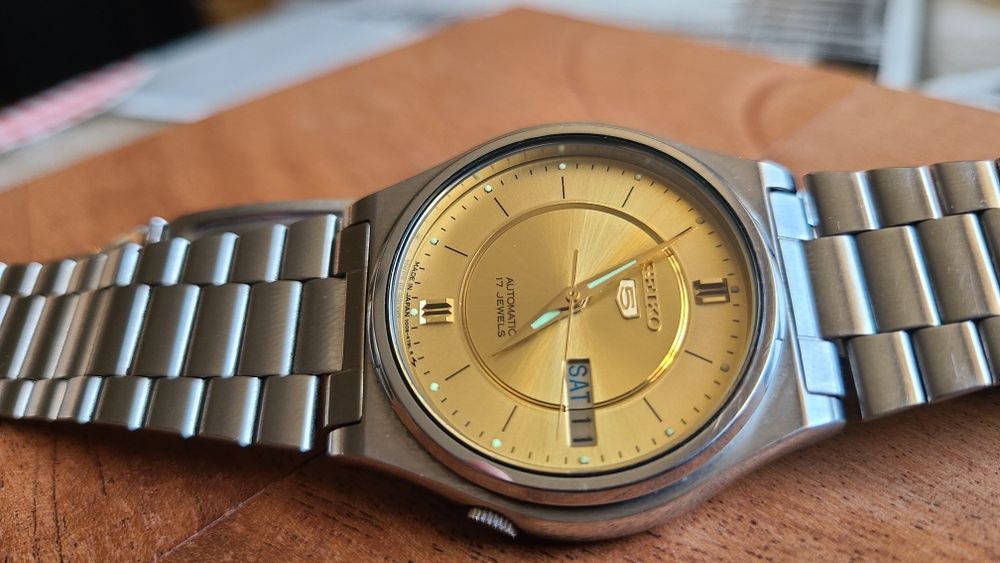Винтажные наручные часы SEIKO 5, полностью рабочие, Dial - позолота!