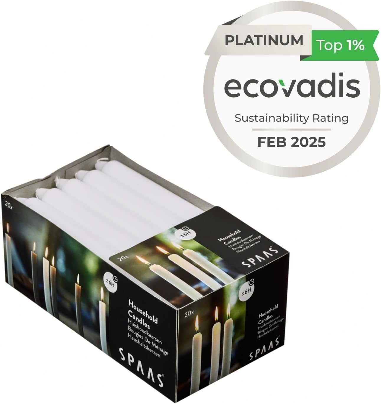 Spaas 20 velas cônicas domésticas, 6 horas, sem perfume, cor branca