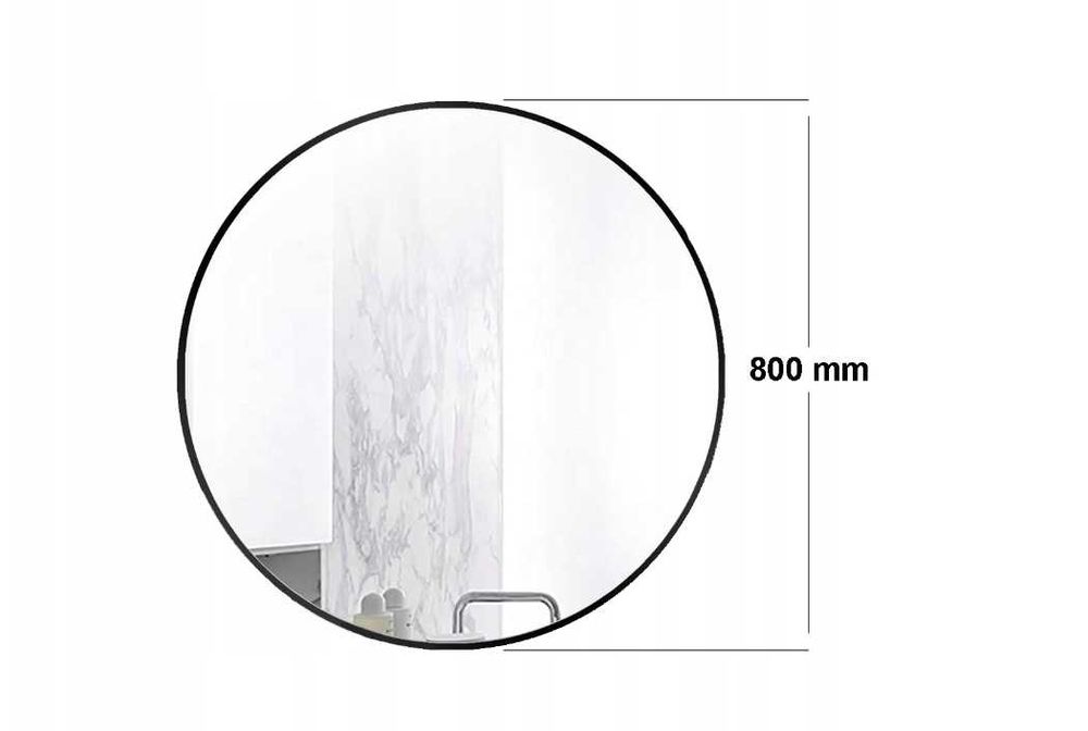 Nowe LUSTRO OKRĄGŁE Ścienne Loft Rama 80cm Czarne (PROMOCJA)