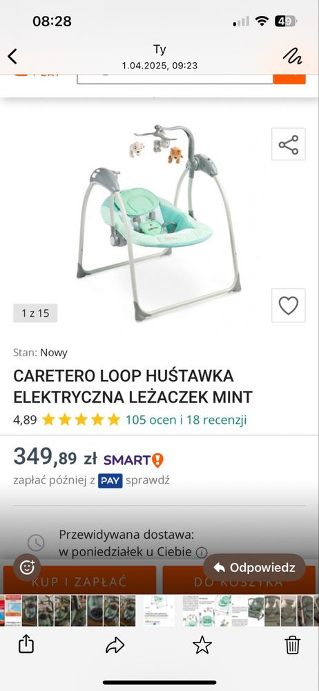 Caretero Loop hustawka elektryczna lezaczek mint
