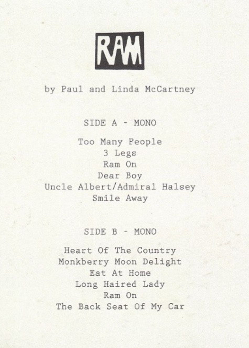 Paul And Linda McCartney Ram lp mono