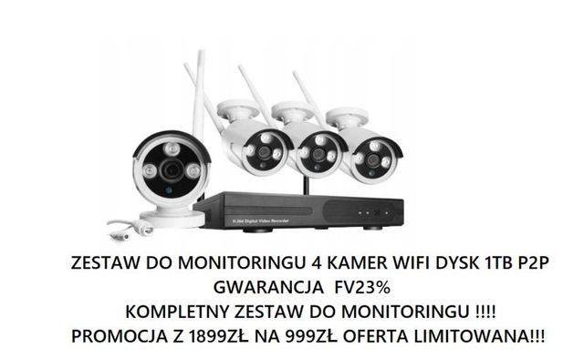 Zestaw 4 8 kamer WiFi FullHD Bezprzewodowy monitoring kamera FV23% GW