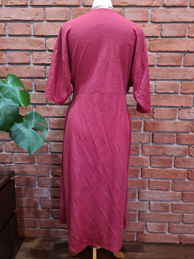 Sukienka bordowa midi Zara r. S/M rustykalna viscoza