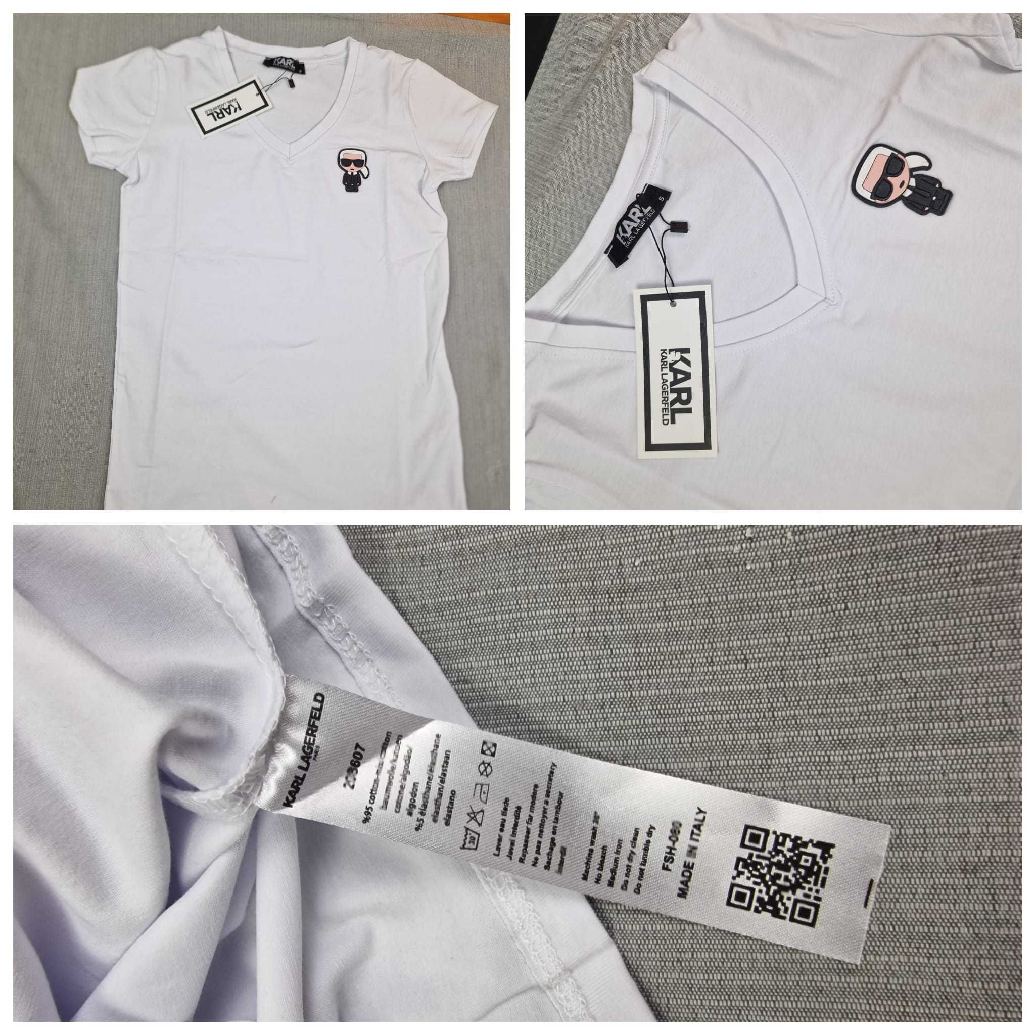 T-shirt koszulka damska Karl Lagerfeld w serek okrągła koszulki outlet