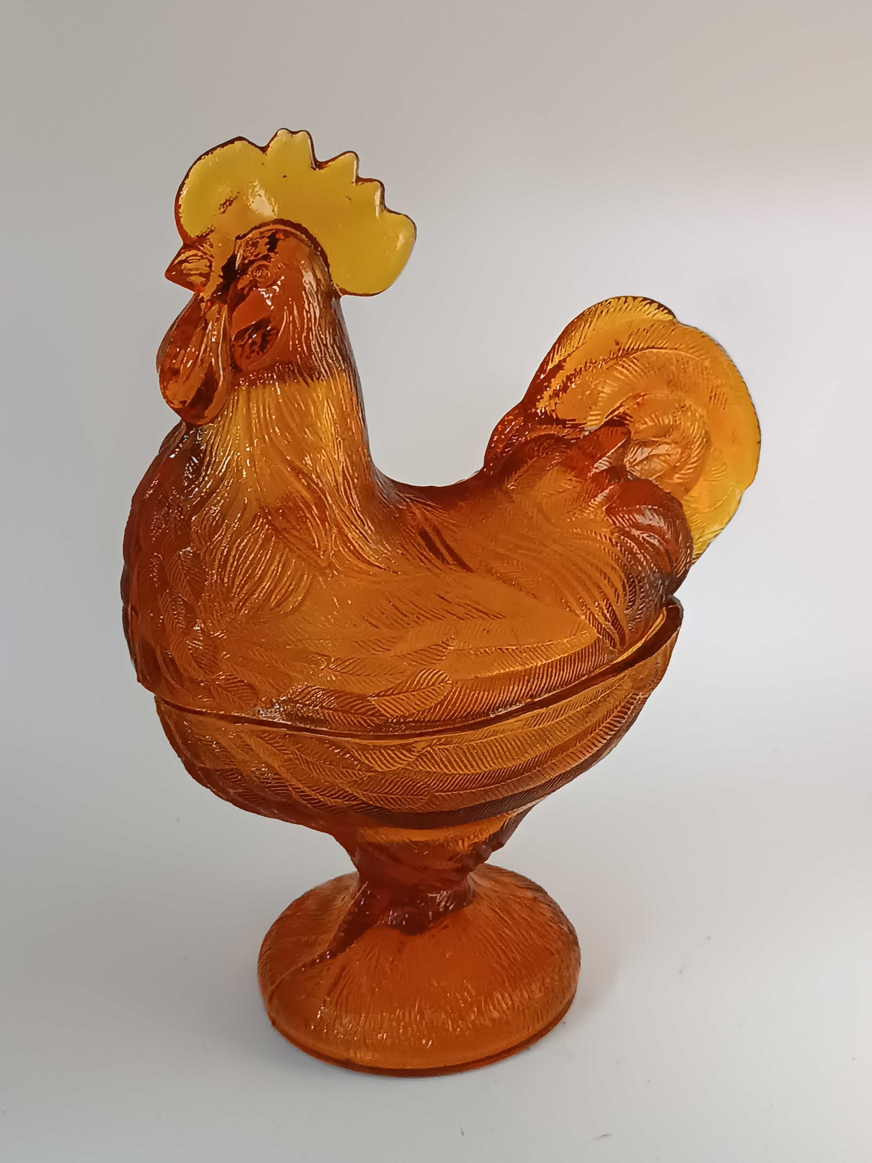 Bonito recipiente Galinha em vidro laranja . Antigo