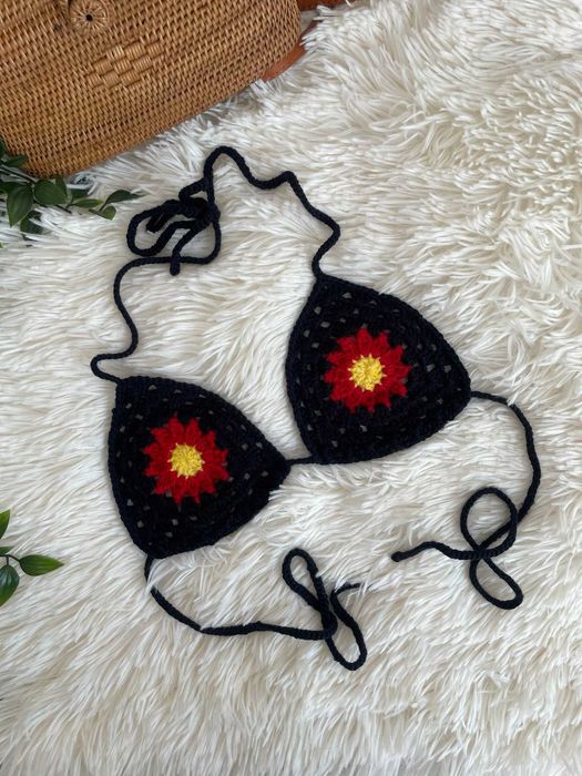 Bikini crop top góra od stroju kąpielowego kwiat szydełko boho S 36 M