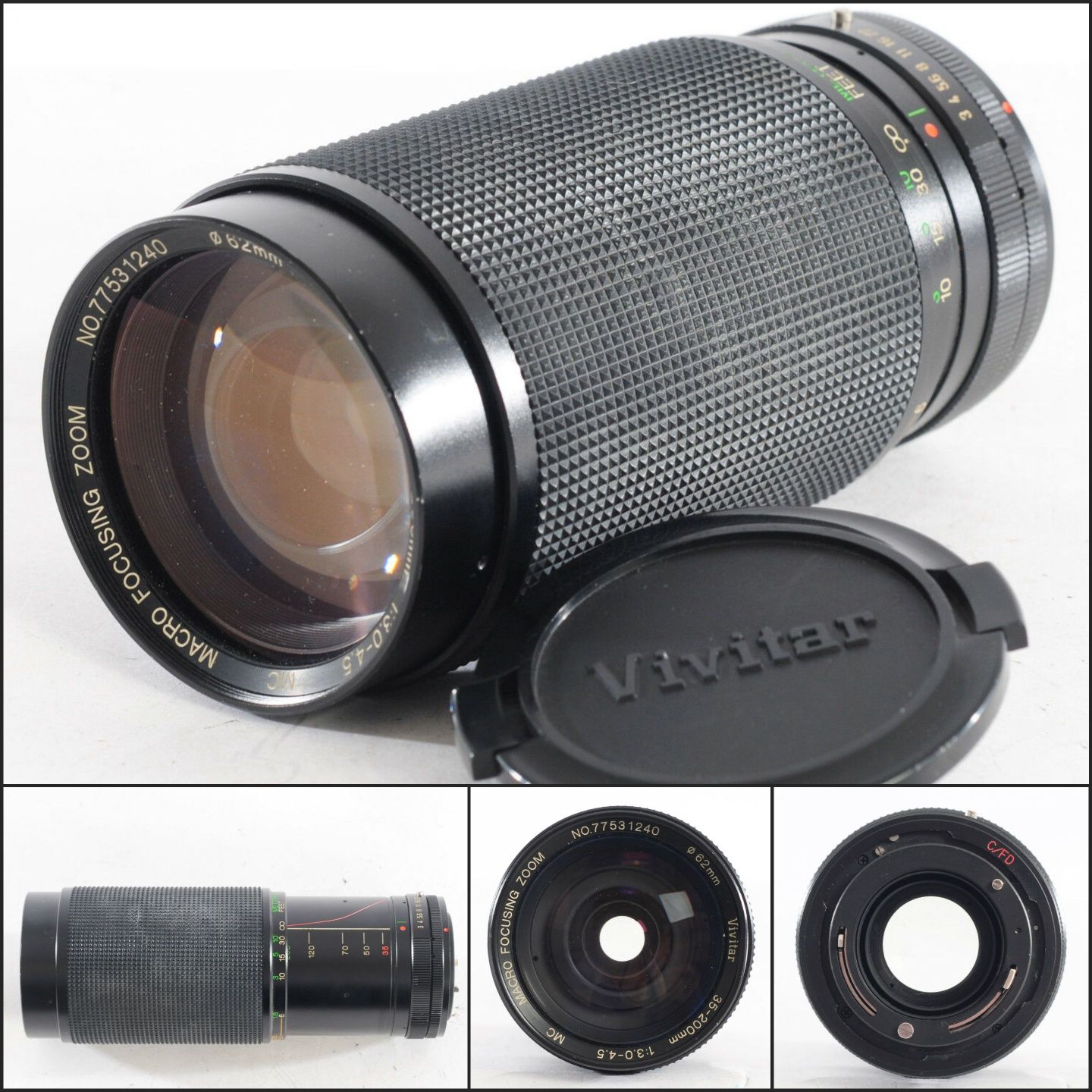 VIVITAR 35-200mm F3.0-4.5 Macro Zoom — Objectiva Manual Made in Japan