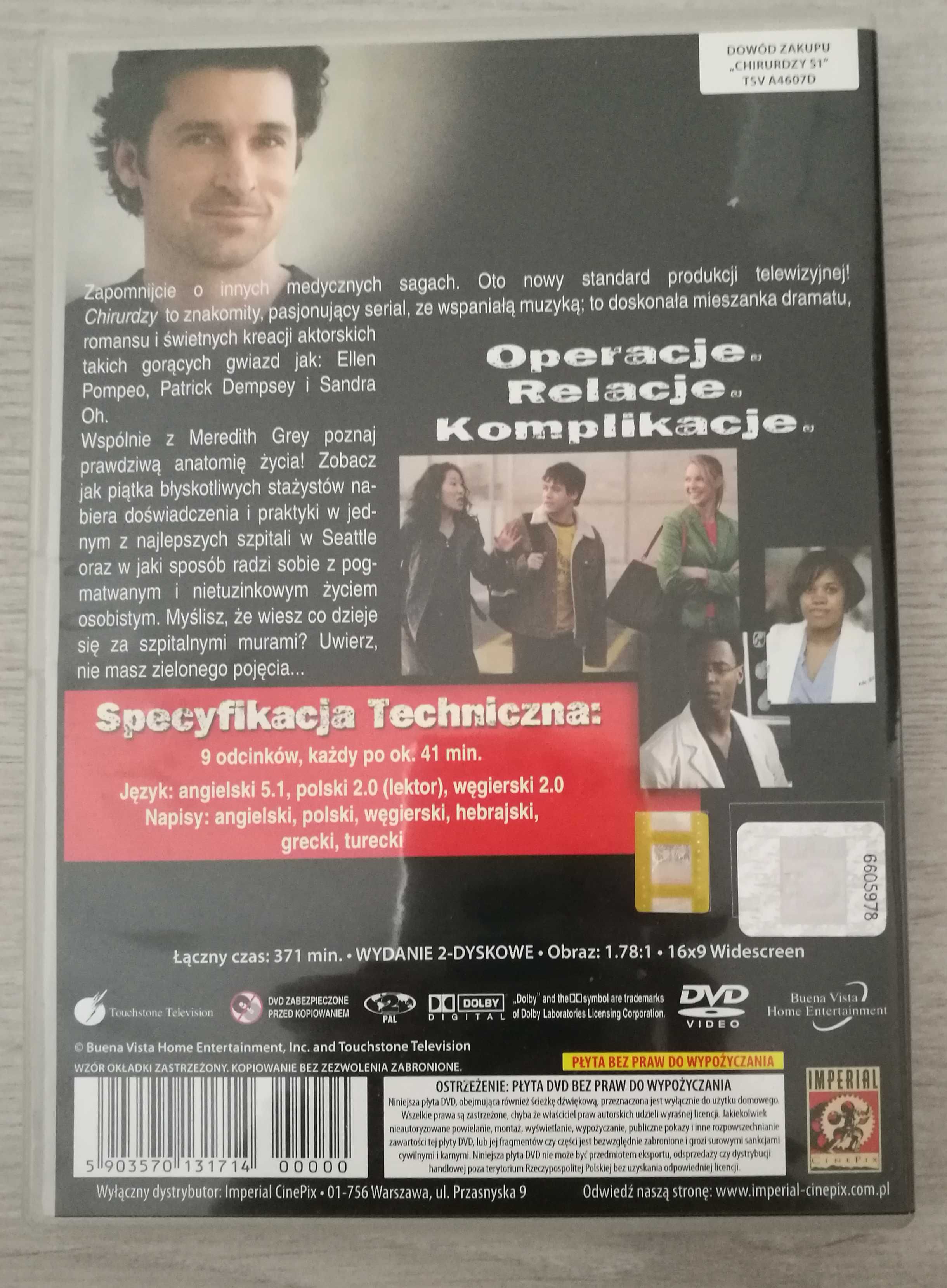 CHIRURDZY Grey's Anatomy DVD Sezon 1 PL LEKTOR