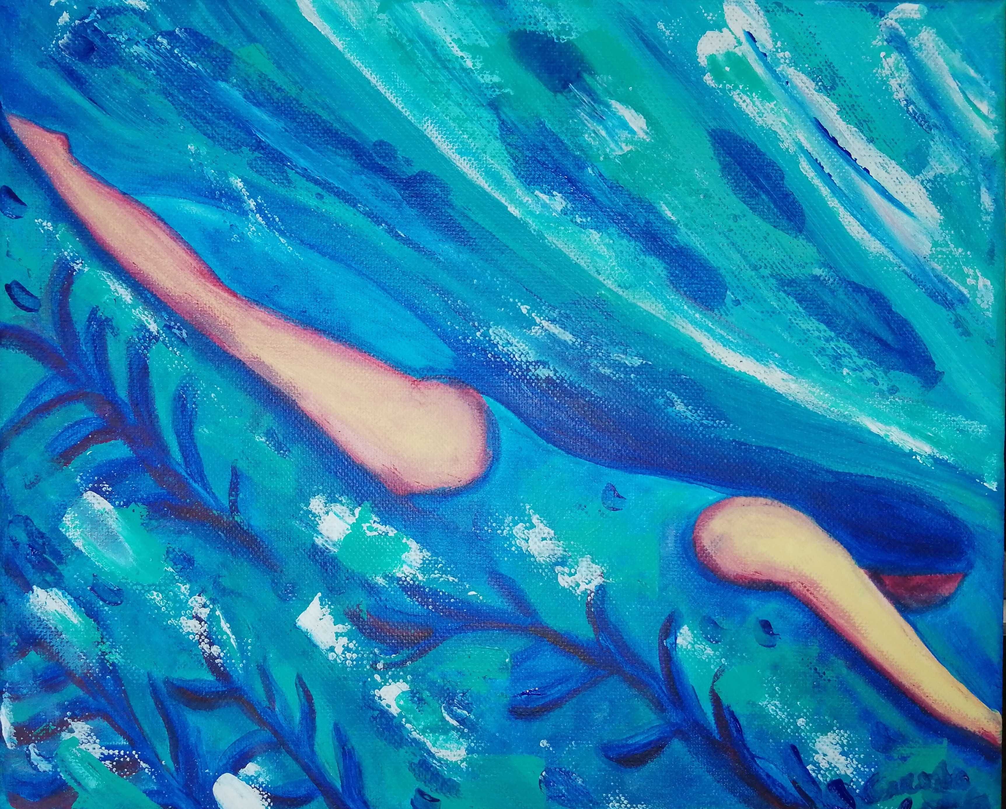 Quadro "o mergulho" pintura a acrílico.