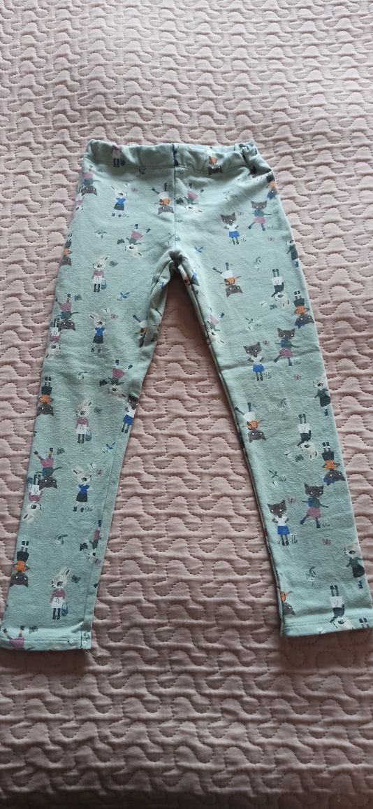 Legginsy ocieplane w kotki i króliki, marki H&M, rozmiar 116