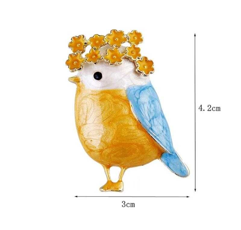 Брошка Пін жовто-блакитна ,Патріотична пташка , прапор України, золота