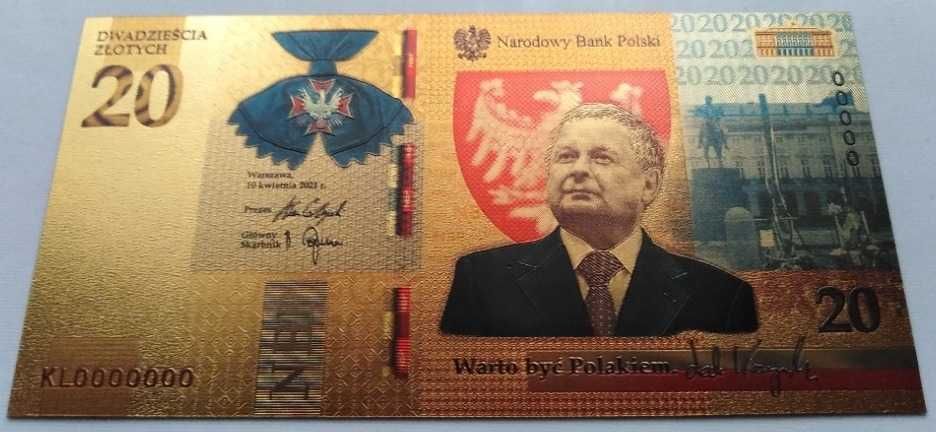 ZŁOTY Banknot Lech Kaczynski 20 zł ZŁOTO CERTYFIKAT Warto Być Polakiem