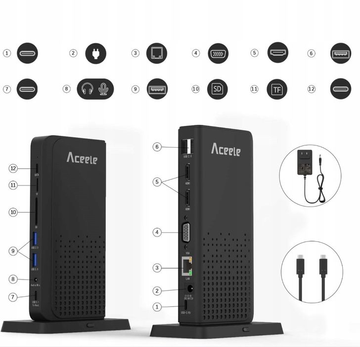 ACEELE - stacja dokująca wielofunkcyjna TYPU-C 15 W 1