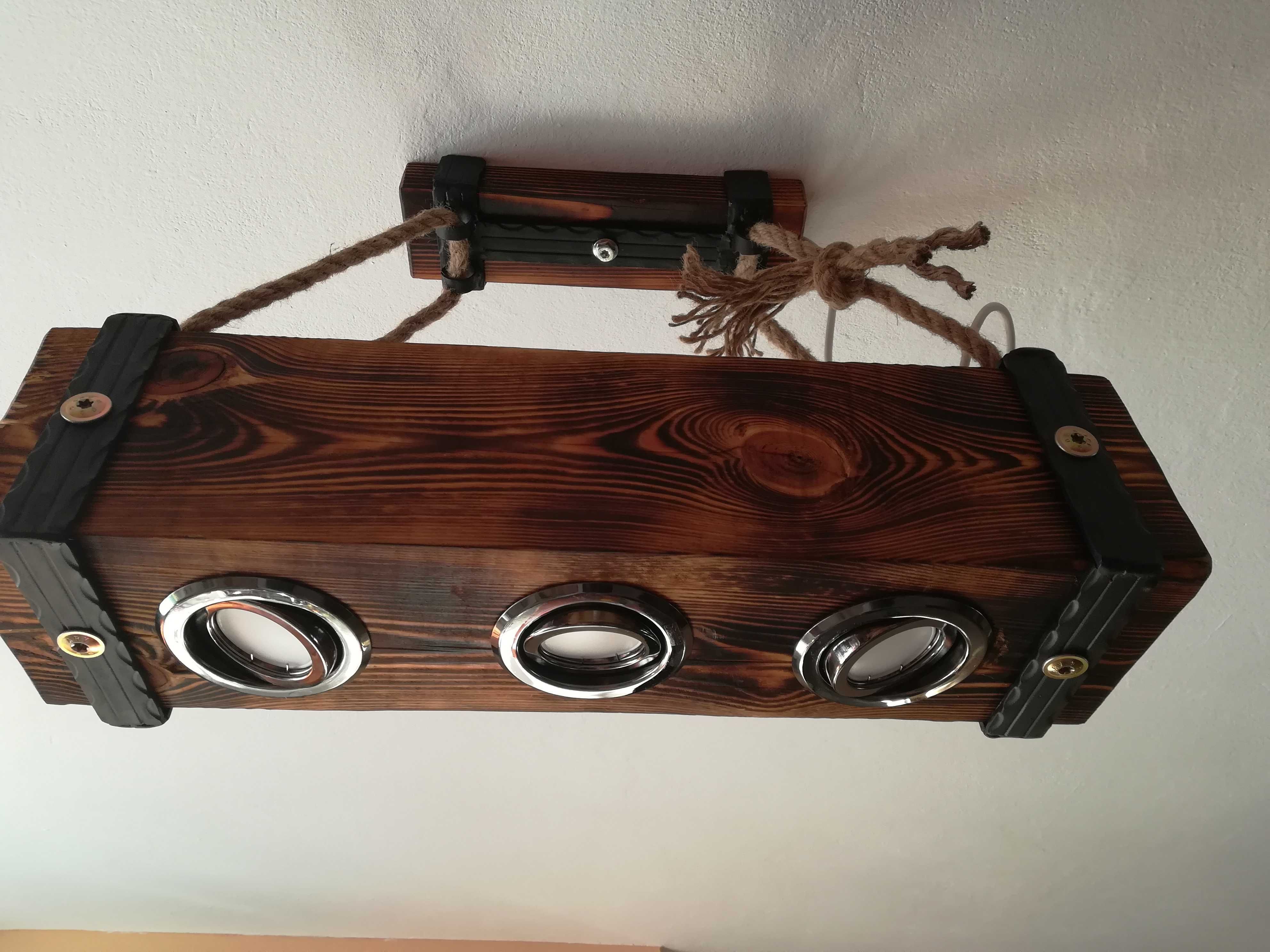 Żyrandol z belki drewnianej loft, retro