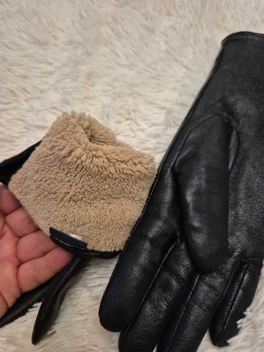 Рукавички шкіряні подовжені/зима/ р.8(м) чорні-сатин