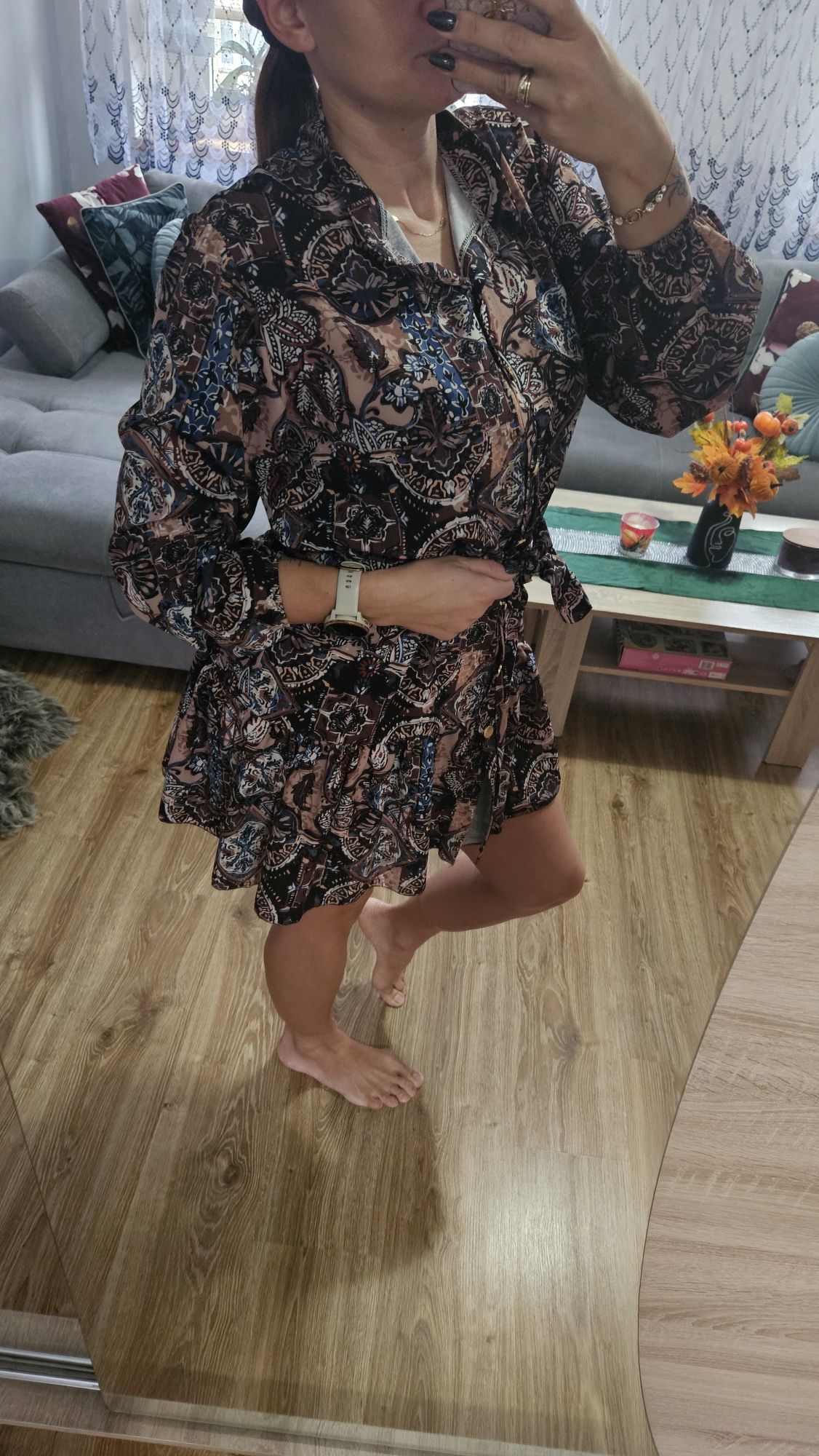 Sukienka SheClothes jesienny print piękna rozmiar uniwersalny!