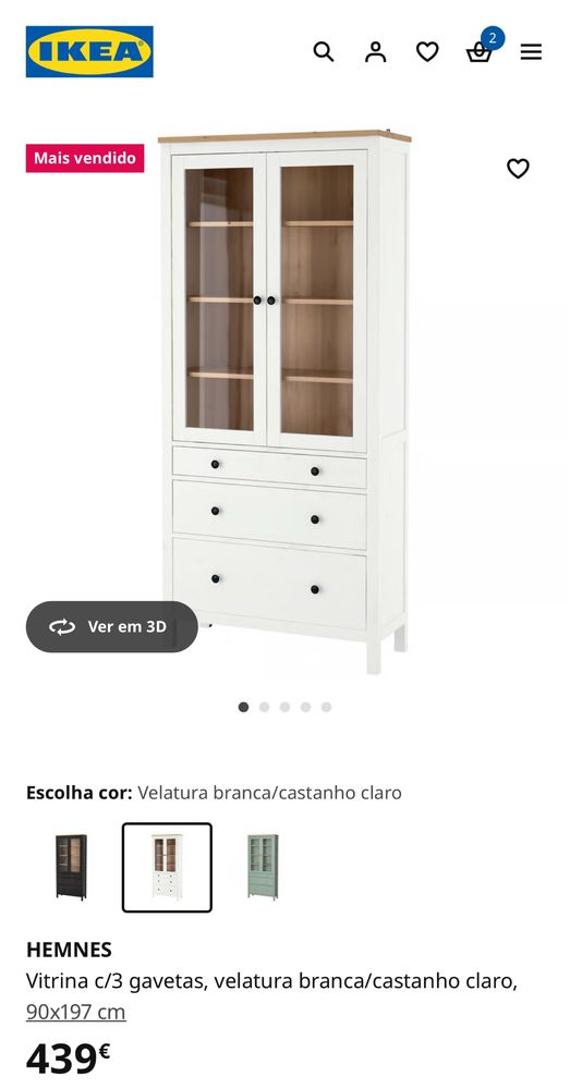 Vitrina IKEA HEMNES branca com 3 gavetas – bem conservada
