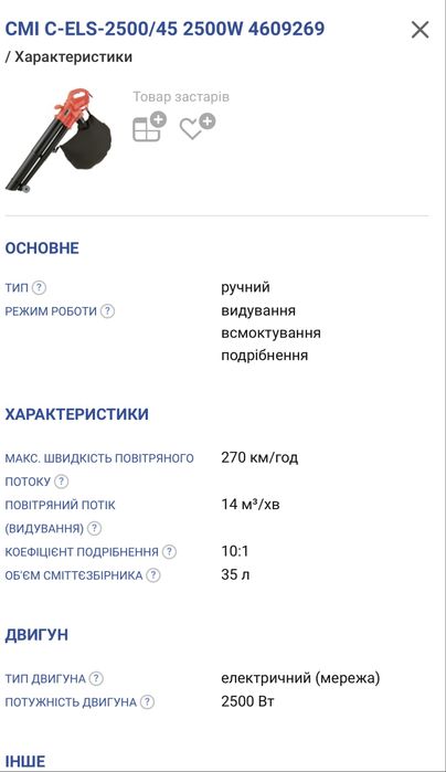 Садовый пылесос СМІ- С-ЕLS -2500 , б/у